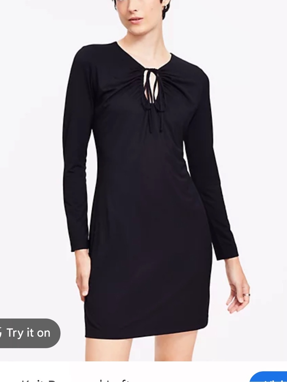 LOFT Long-Sleeve Tie-Front Shift Dress size large petite black keyhole neck NWT